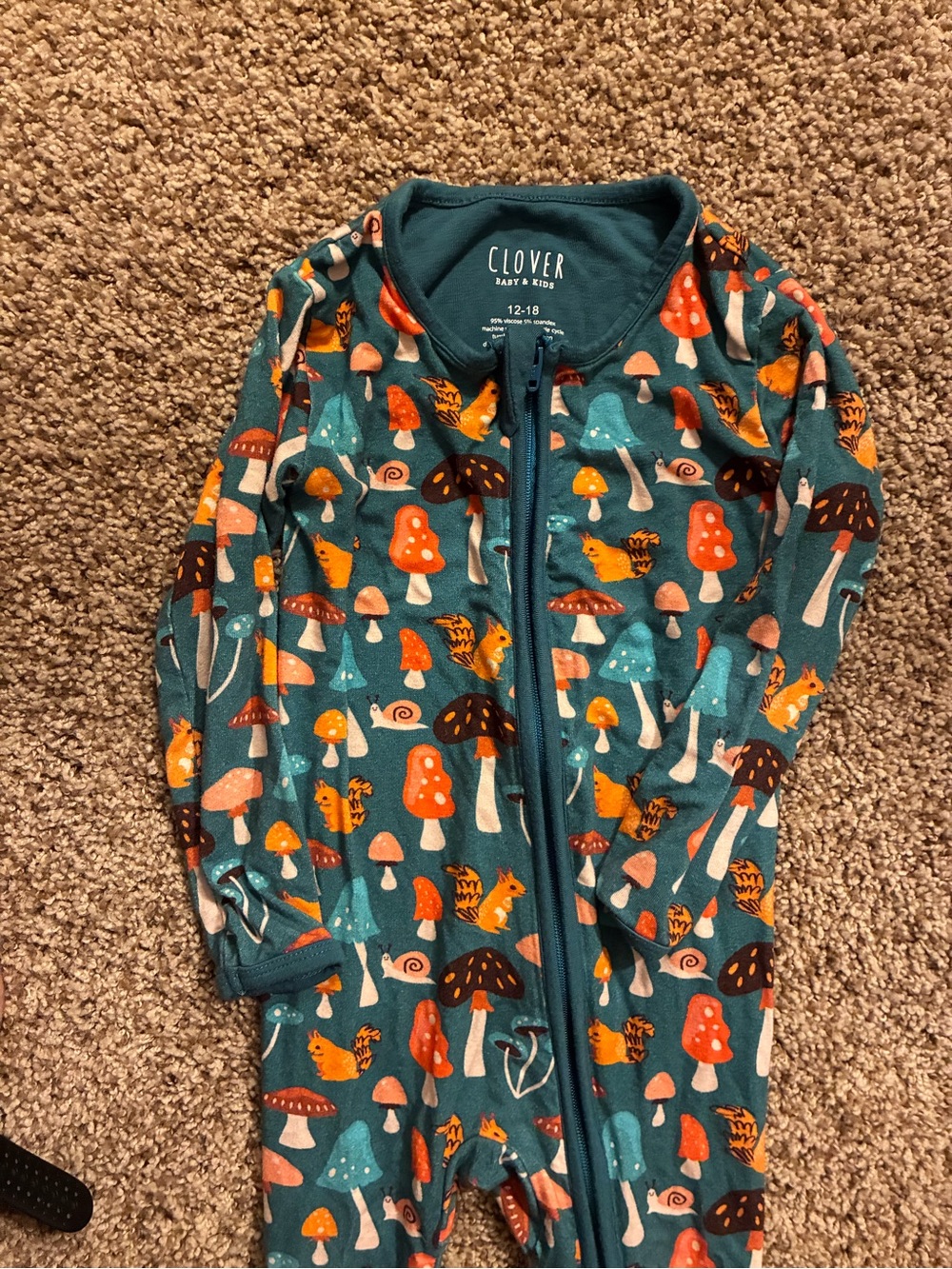 Clover Teal Mushroom-Print Kids Footie One-Piece
